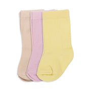 Baby Girls Beige Pink And Yellow Cotton Socks