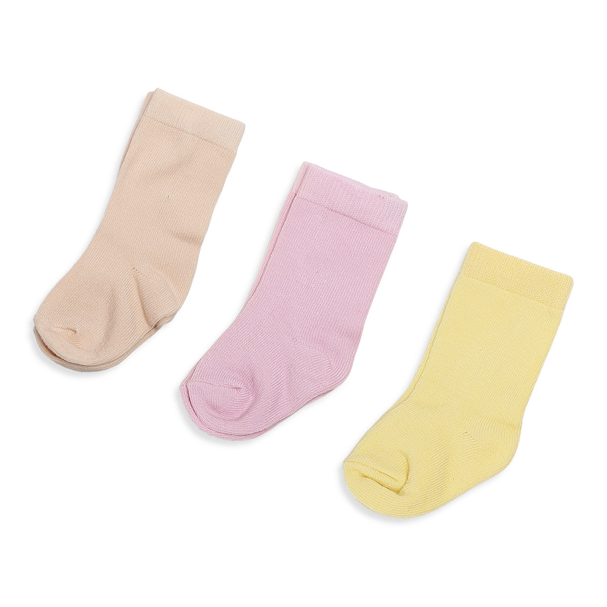 Baby Girls Beige Pink And Yellow Cotton Socks