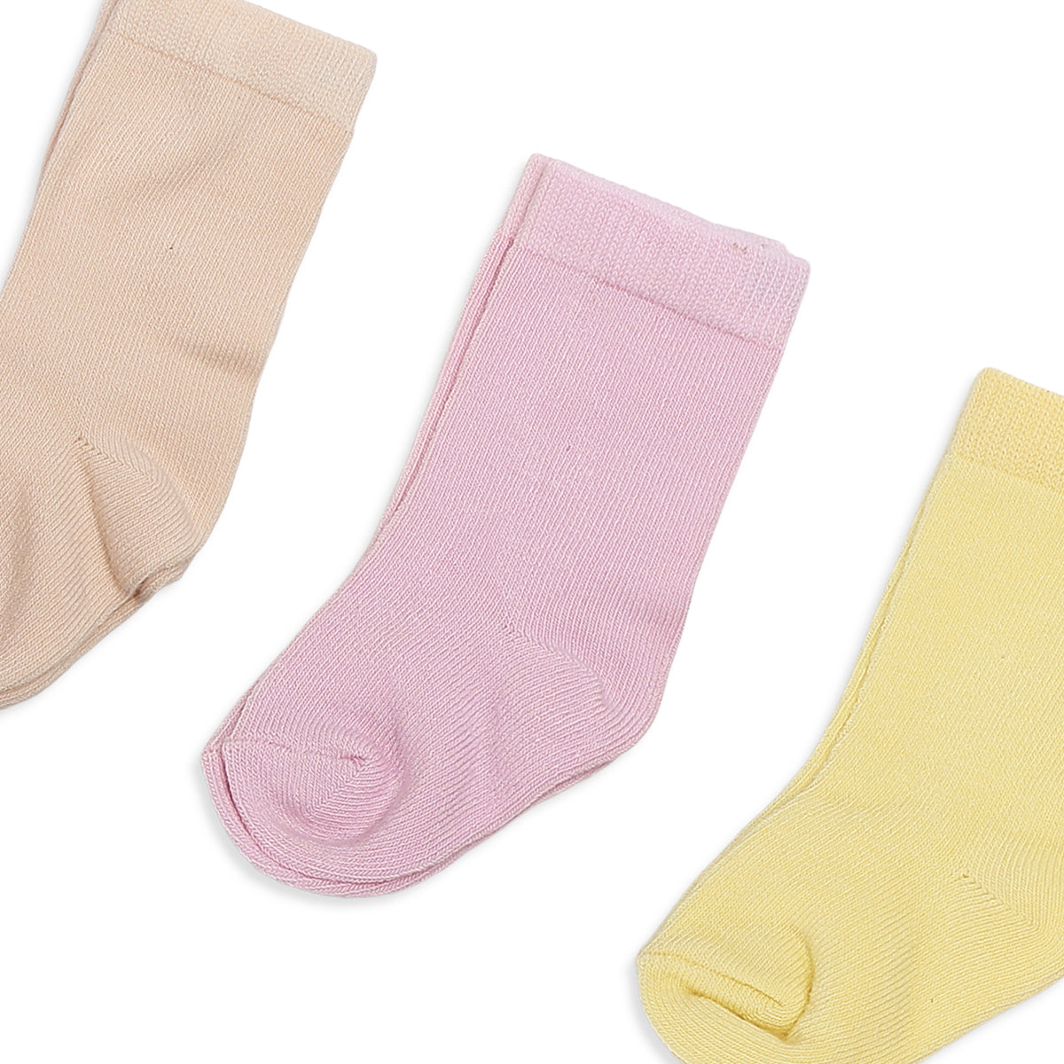 Baby Girls Beige Pink And Yellow Cotton Socks