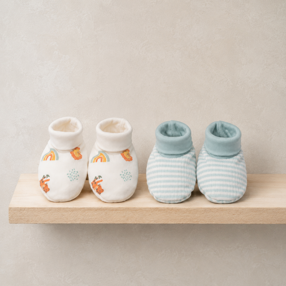 Baby Unisex White And Blue Cotton Blend Printed And Striped Booties 2 Pairs Casual Wear