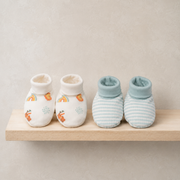 Baby Unisex White And Blue Cotton Blend Printed And Striped Booties 2 Pairs Casual Wear