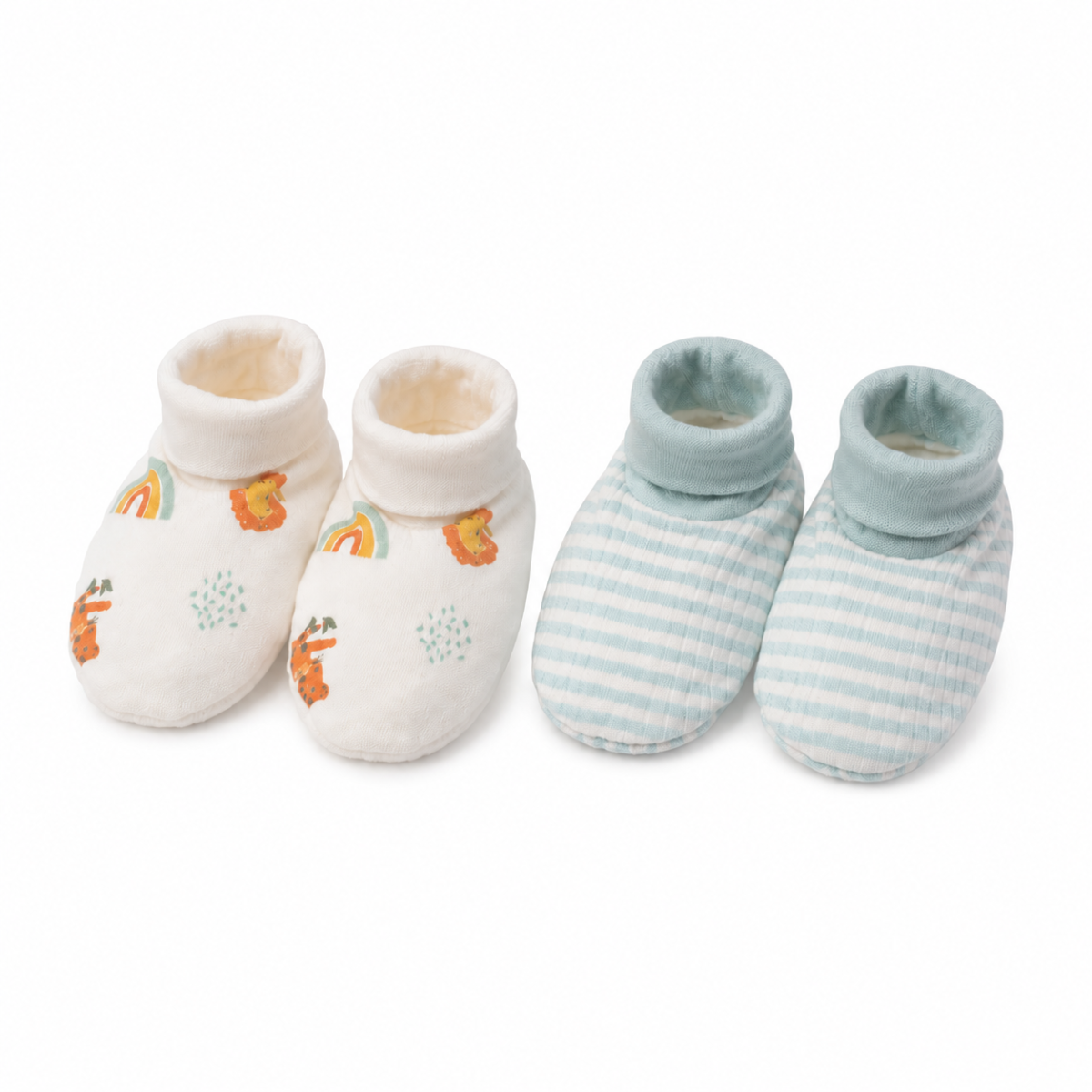 Baby Unisex White And Blue Cotton Blend Printed And Striped Booties 2 Pairs Casual Wear