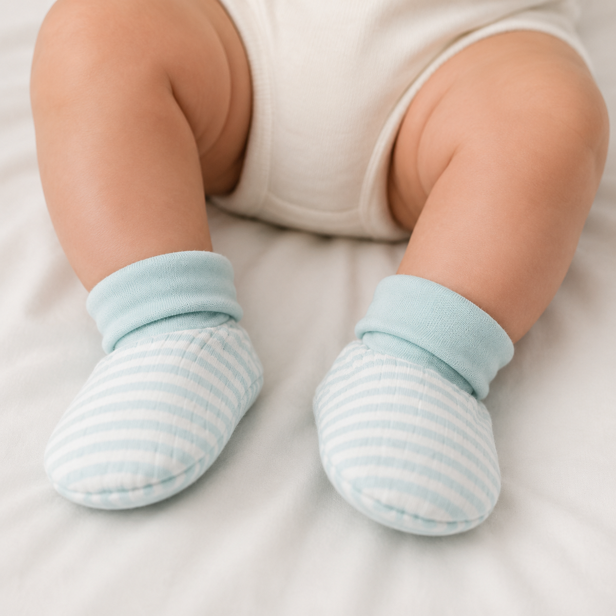 Baby Unisex White And Blue Cotton Blend Printed And Striped Booties 2 Pairs Casual Wear