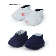 Baby Unisex Reversible Cotton Booties With Animal Print, Light Blue And Navy