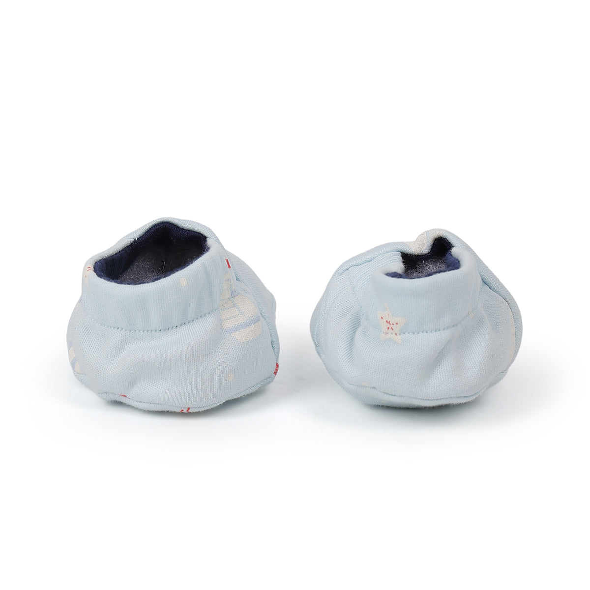 Baby Unisex Reversible Cotton Booties With Animal Print, Light Blue And Navy