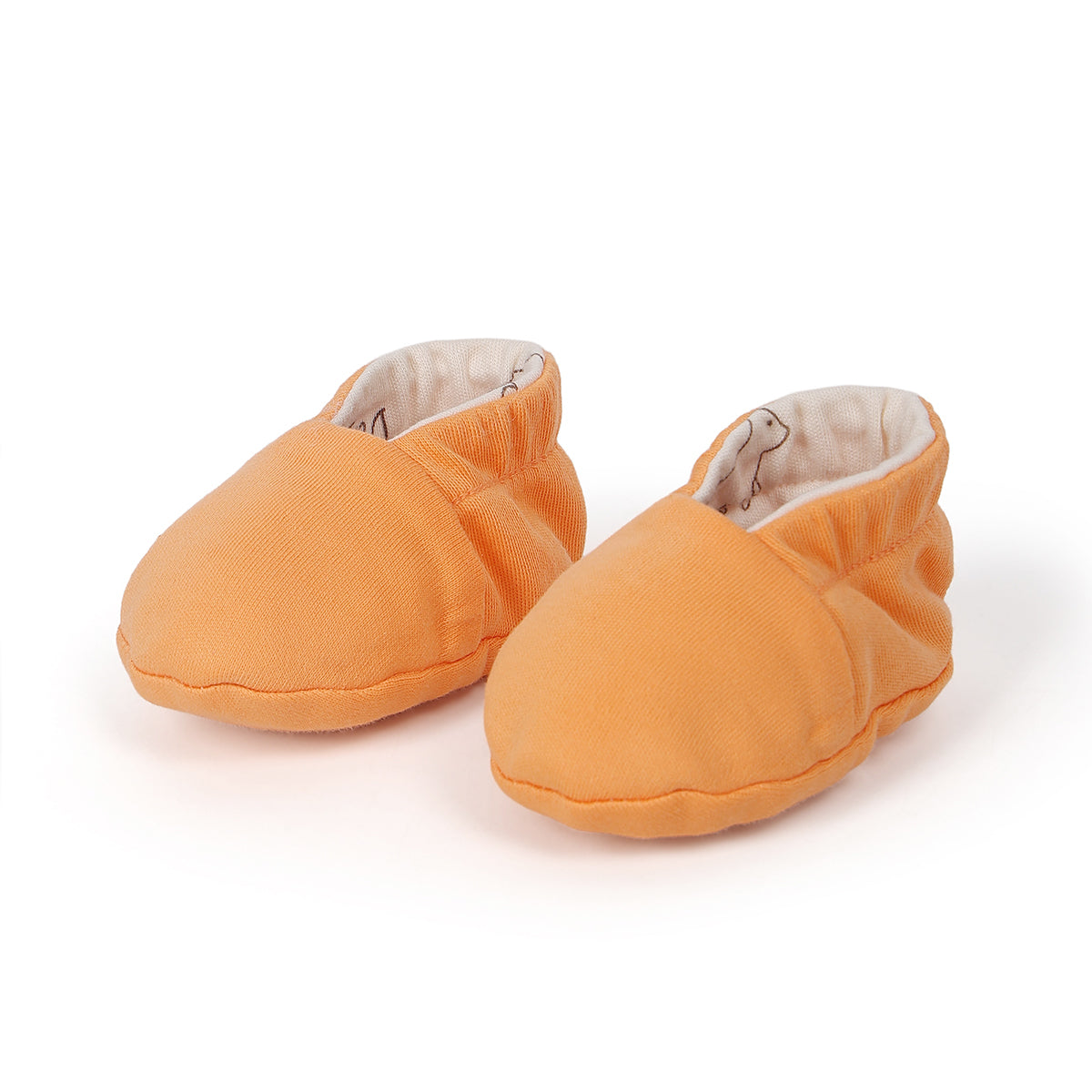 Baby Unisex Reversible Cotton Booties With Animal And Carrot Print, Orange And Off White