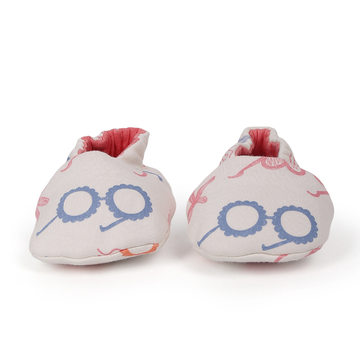 Baby Unisex Reversible Cotton Booties With Animal And Carrot Print, Orange And Off White