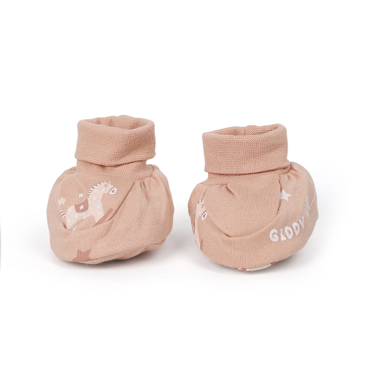 Baby Unisex Cotton Booties With All Over Print, Brown And Cream