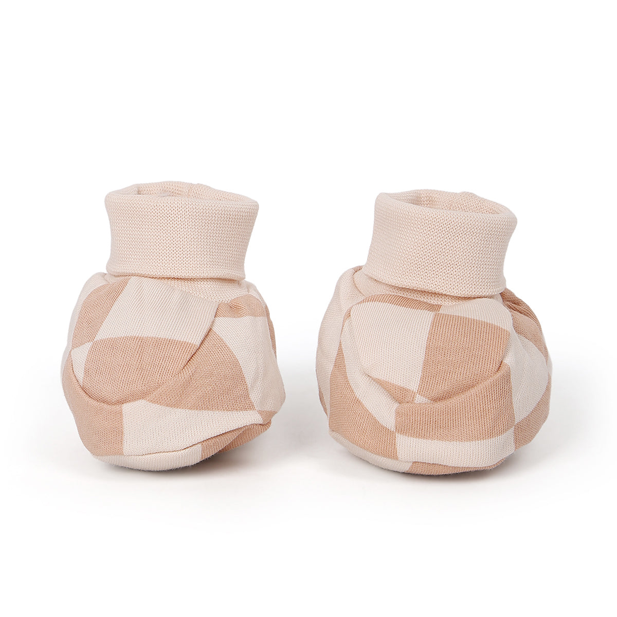 Baby Unisex Cotton Booties With All Over Print, Brown And Cream