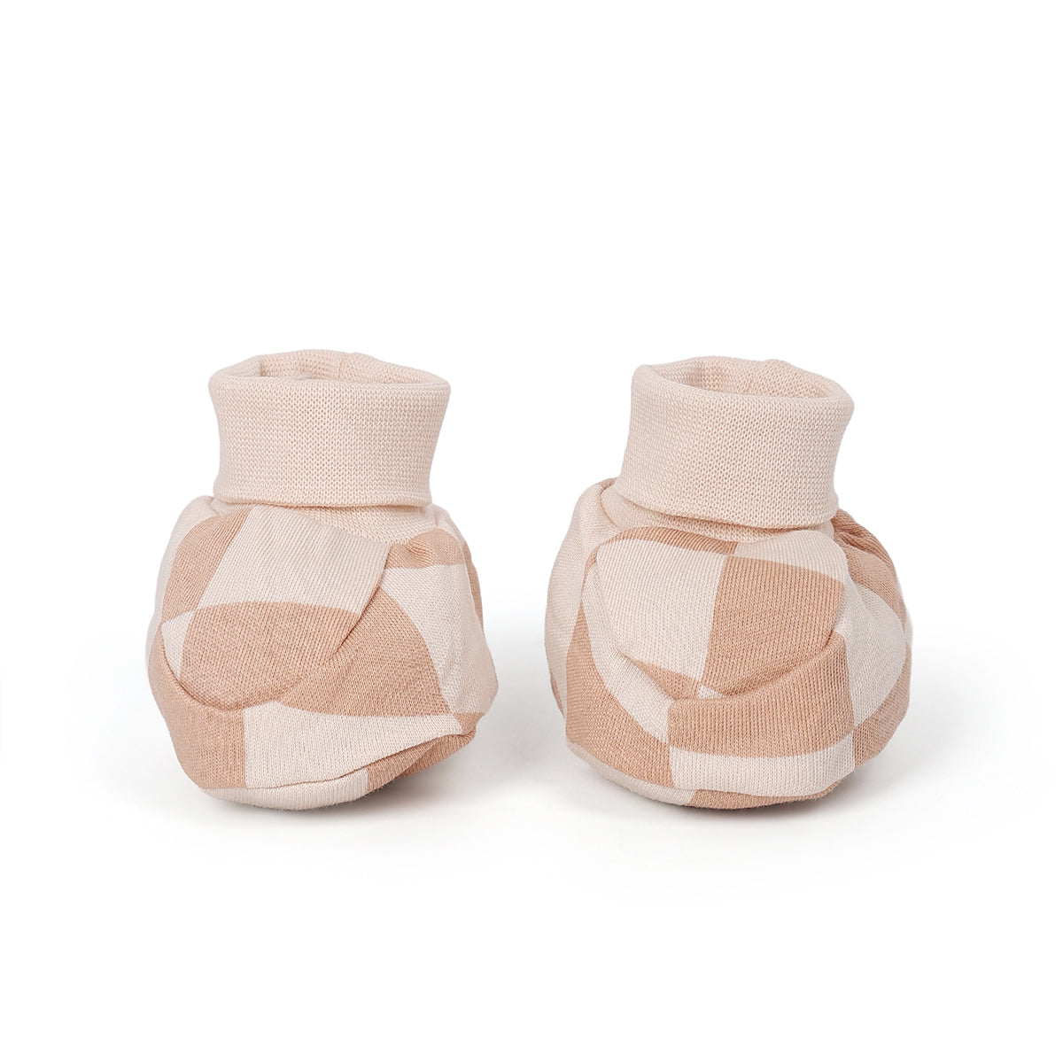 Baby Unisex Cotton Booties With All Over Print, Brown And Cream