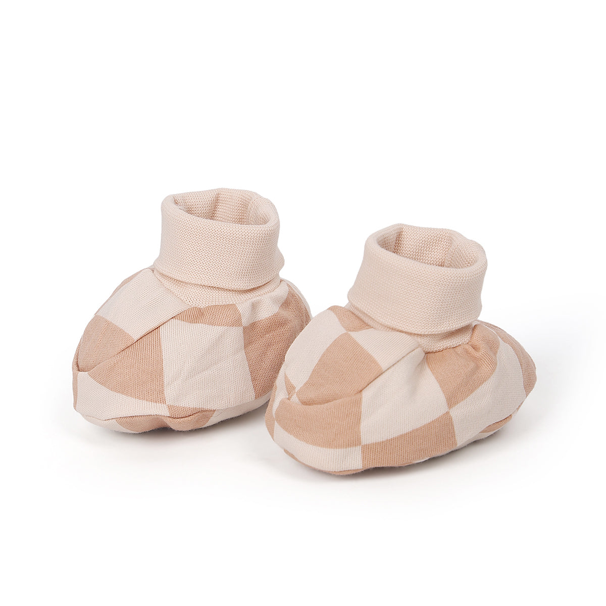 Baby Unisex Cotton Booties With All Over Print, Brown And Cream