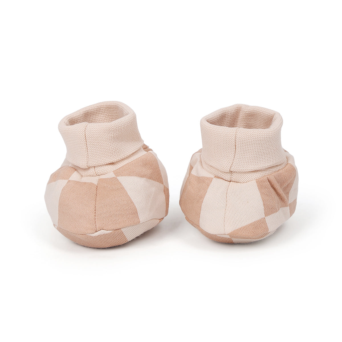 Baby Unisex Cotton Booties With All Over Print, Brown And Cream
