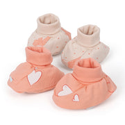 Baby Unisex Heart Print Booties Pack Of 2, Peach And Cream