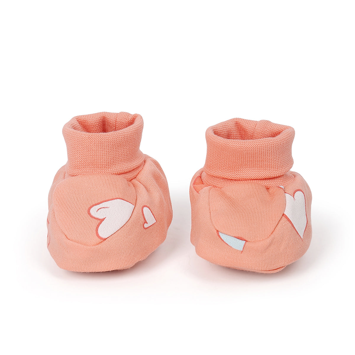 Baby Unisex Heart Print Booties Pack Of 2, Peach And Cream