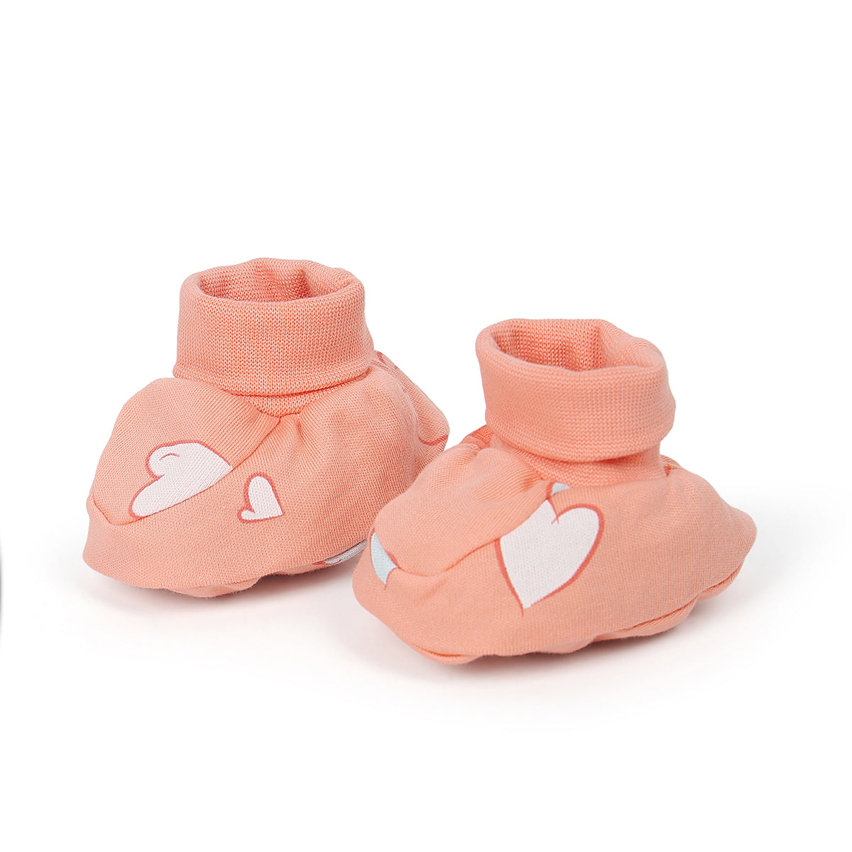 Baby Unisex Heart Print Booties Pack Of 2, Peach And Cream