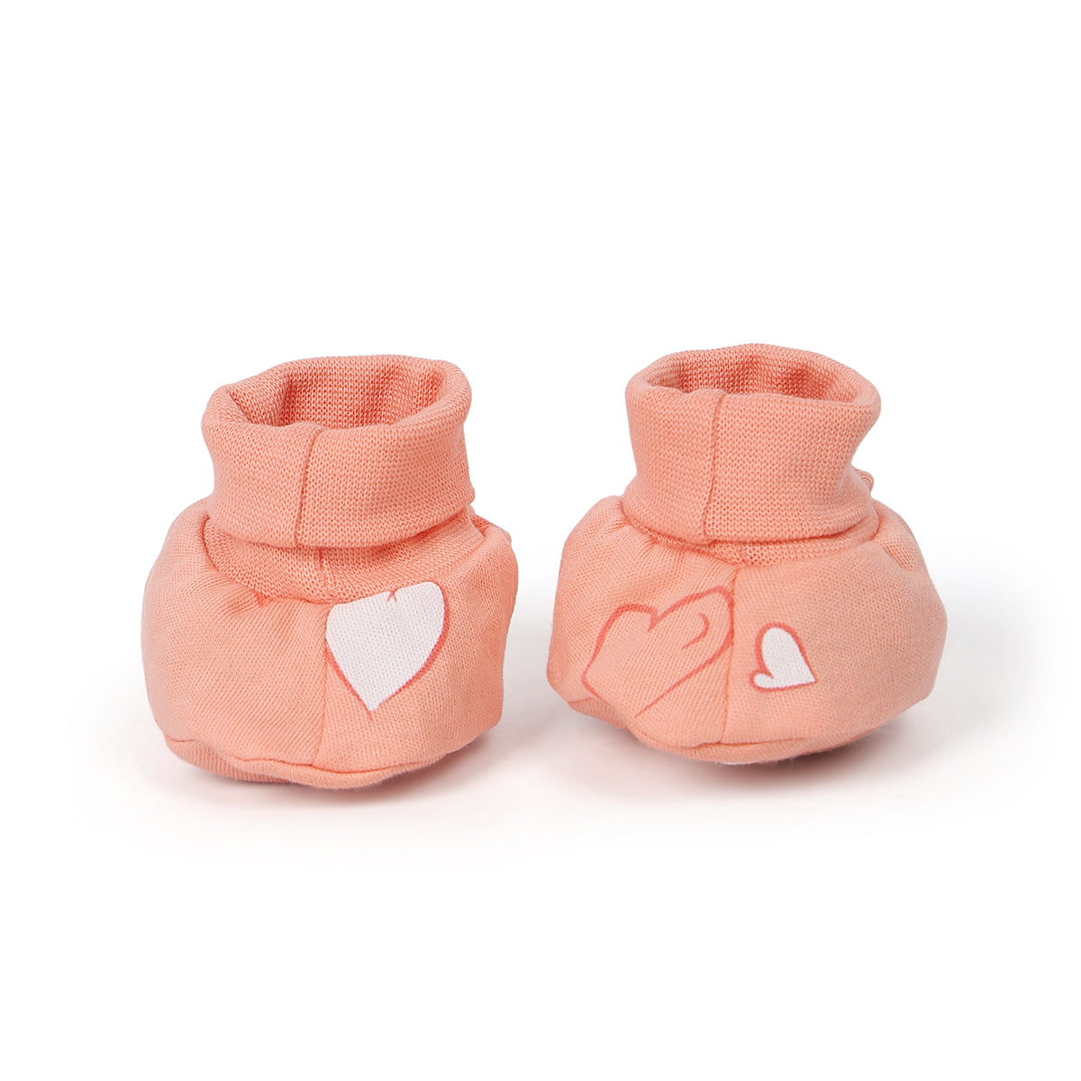 Baby Unisex Heart Print Booties Pack Of 2, Peach And Cream
