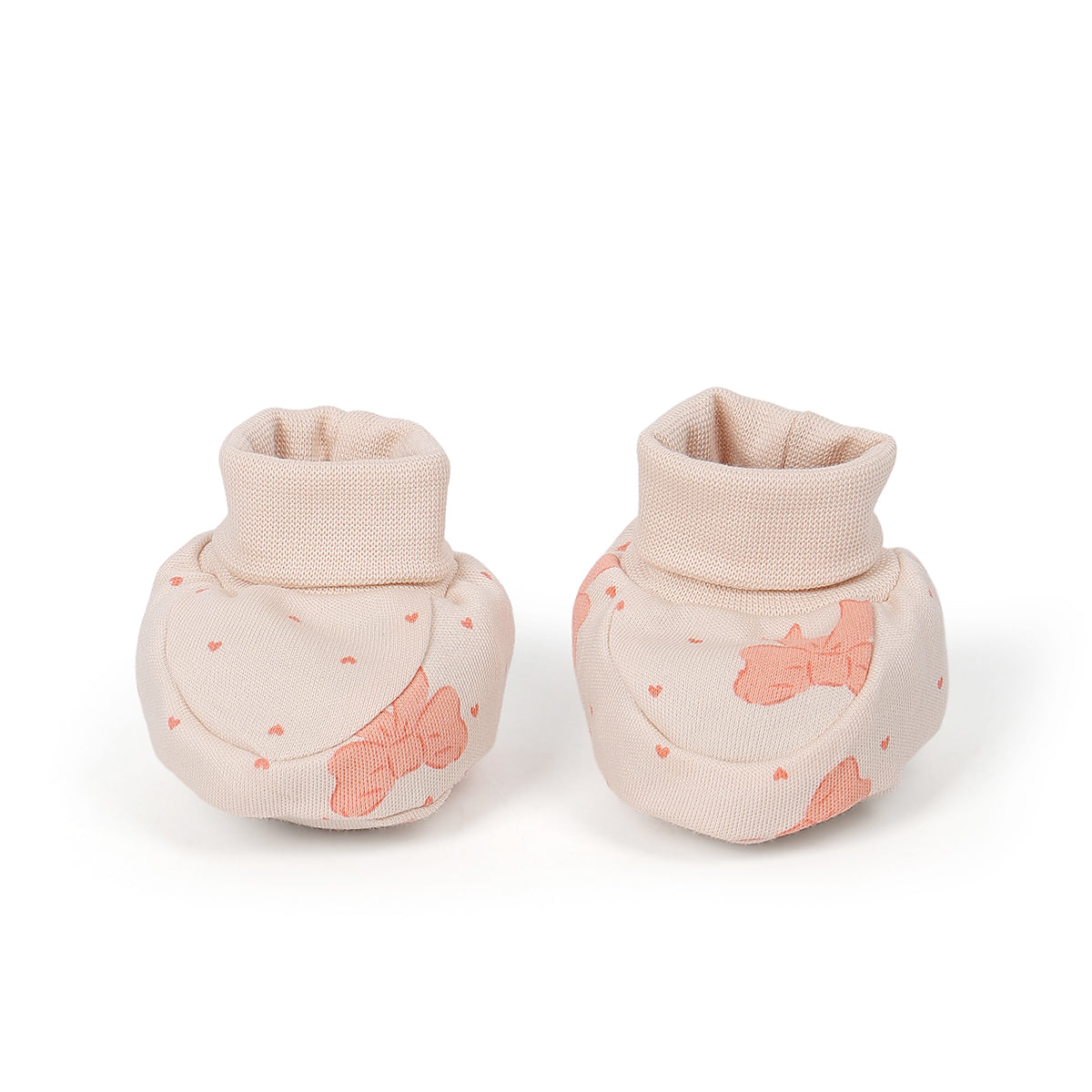 Baby Unisex Heart Print Booties Pack Of 2, Peach And Cream