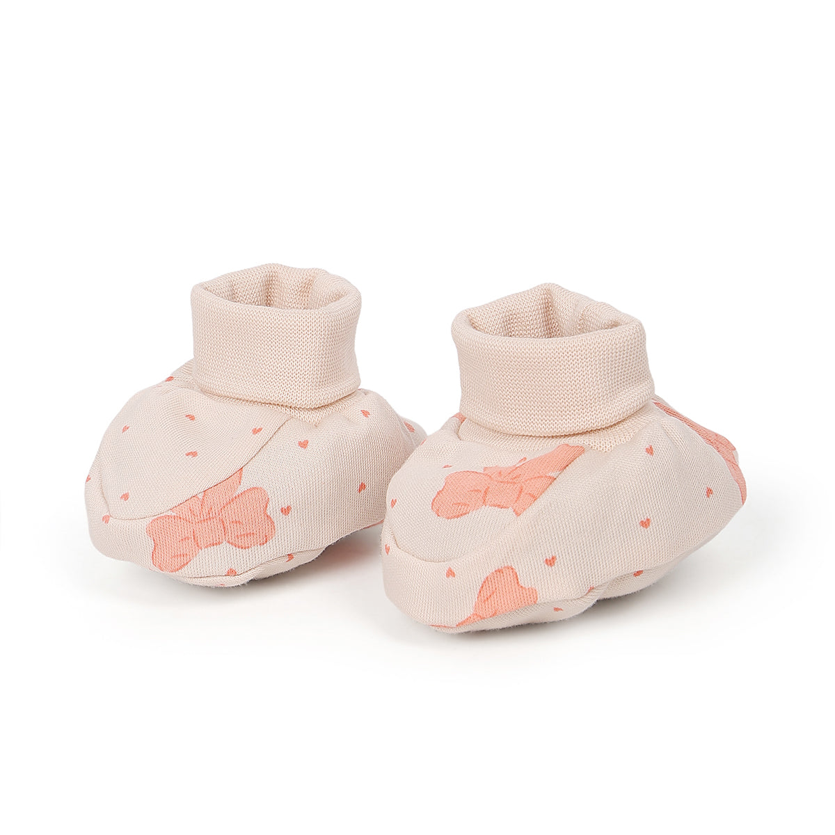 Baby Unisex Heart Print Booties Pack Of 2, Peach And Cream