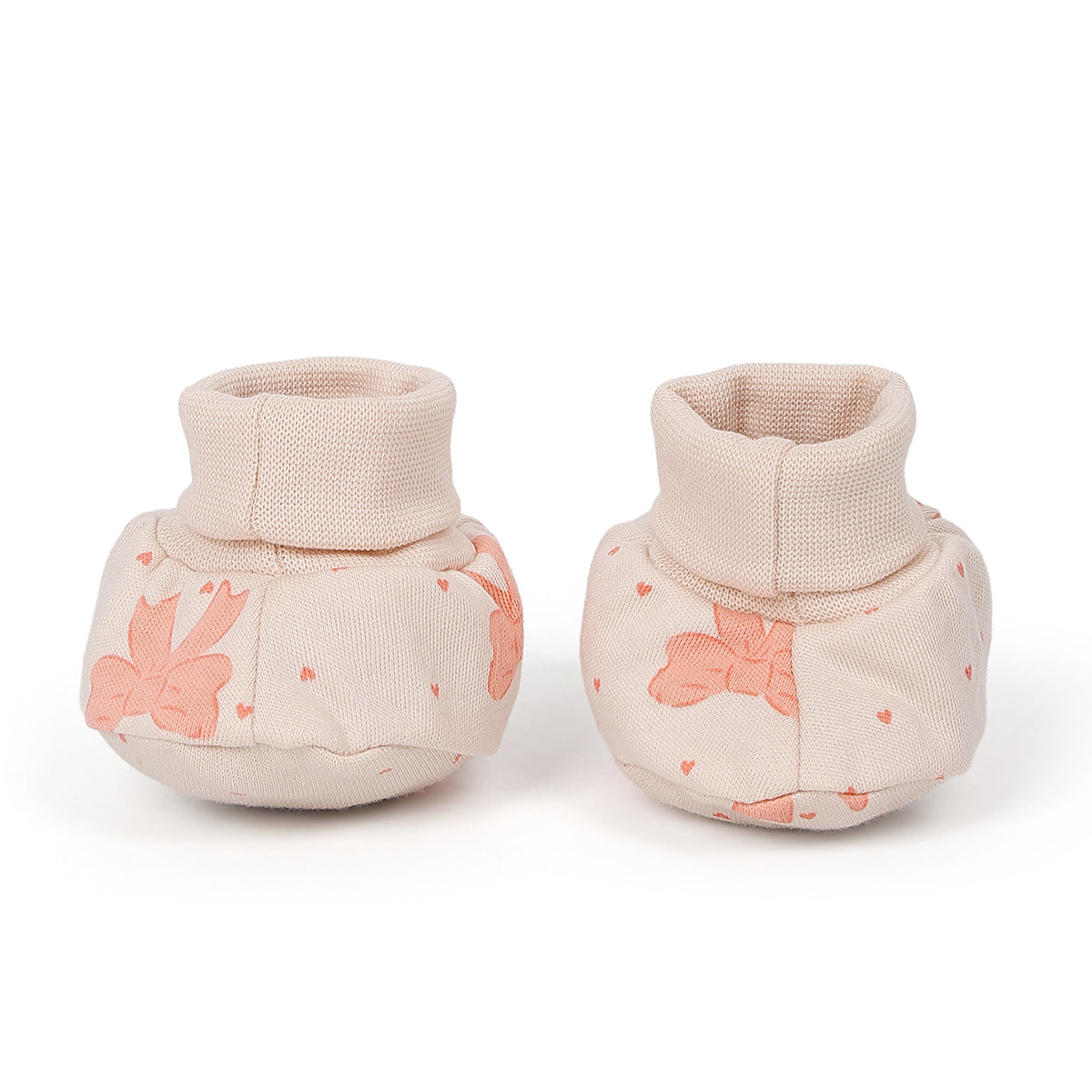 Baby Unisex Heart Print Booties Pack Of 2, Peach And Cream