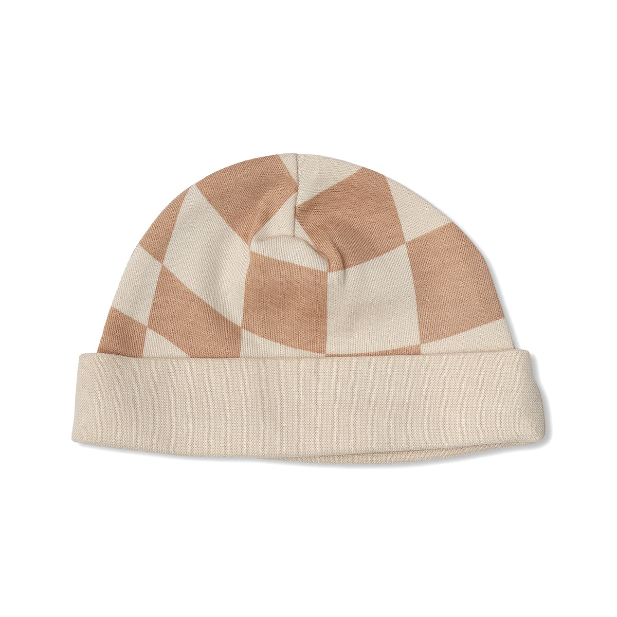 Baby Unisex Cotton Printed And Checked Cap Pack Of 2, Brown And Cream