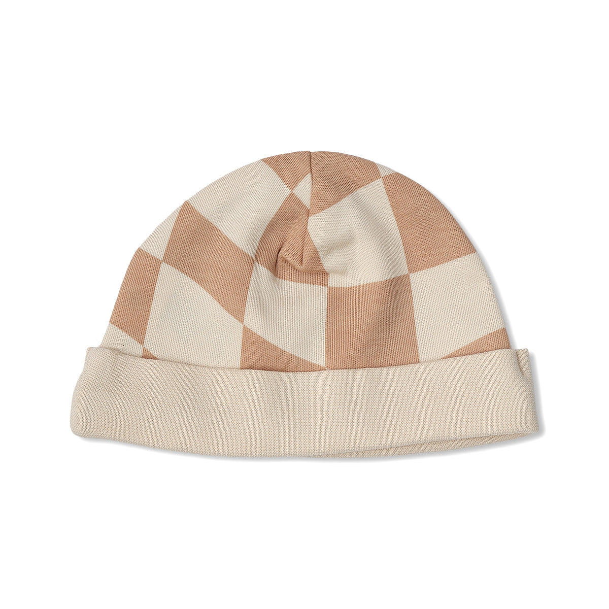 Baby Unisex Cotton Printed And Checked Cap Pack Of 2, Brown And Cream