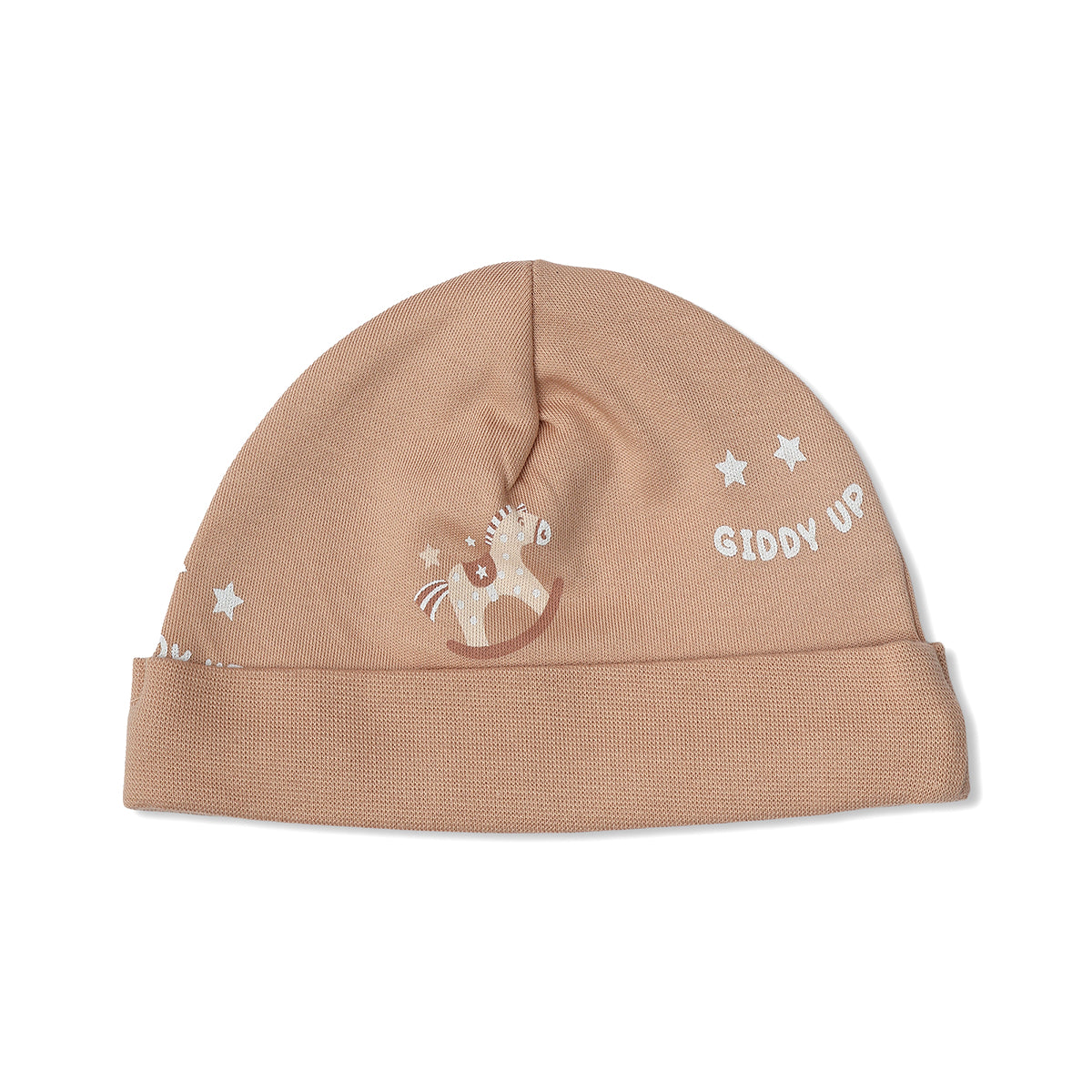 Baby Unisex Cotton Printed And Checked Cap Pack Of 2, Brown And Cream