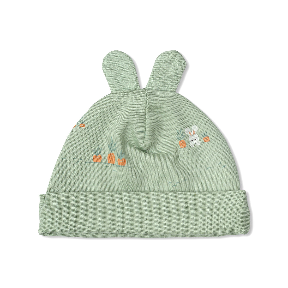 Baby Unisex Cotton Printed And Striped Cap Pack Of 2, Green And Cream