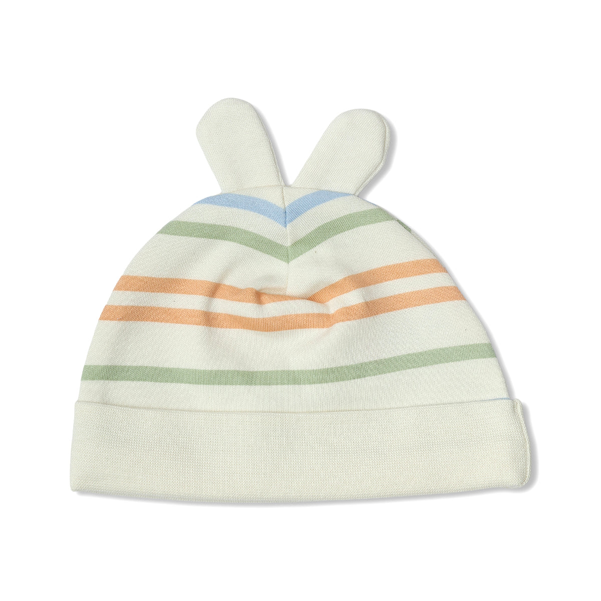 Baby Unisex Cotton Printed And Striped Cap Pack Of 2, Green And Cream