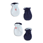 Baby Unisex Cotton Mittens Pack Of 2, Light Blue And Navy