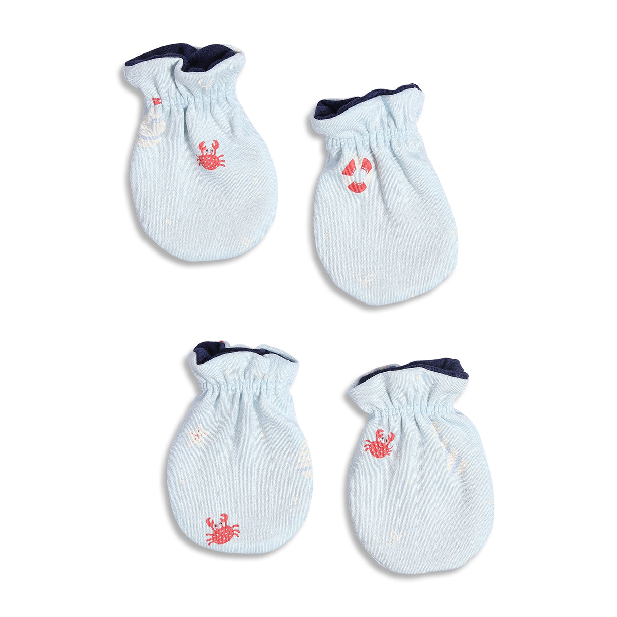 Baby Unisex Cotton Mittens Pack Of 2, Light Blue And Navy
