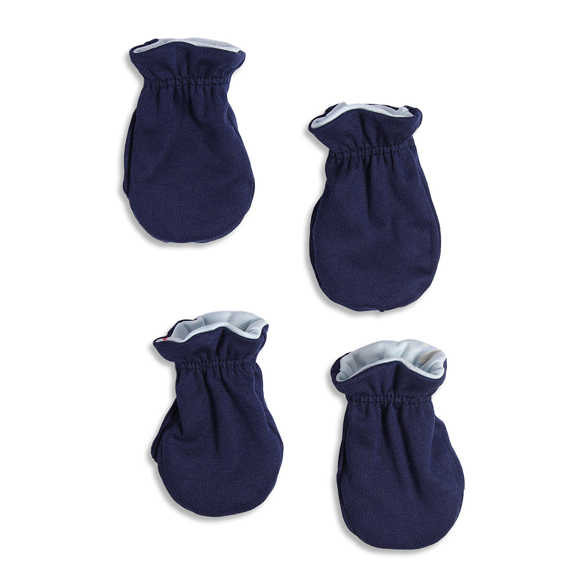 Baby Unisex Cotton Mittens Pack Of 2, Light Blue And Navy
