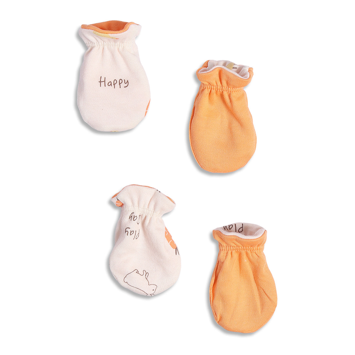 Baby Unisex Cotton Mittens Pack Of 2, Peach And Cream