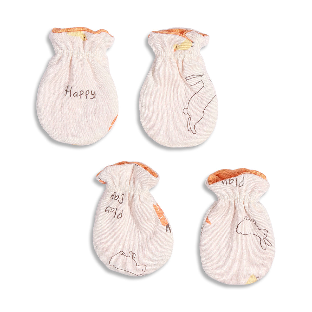 Baby Unisex Cotton Mittens Pack Of 2, Peach And Cream