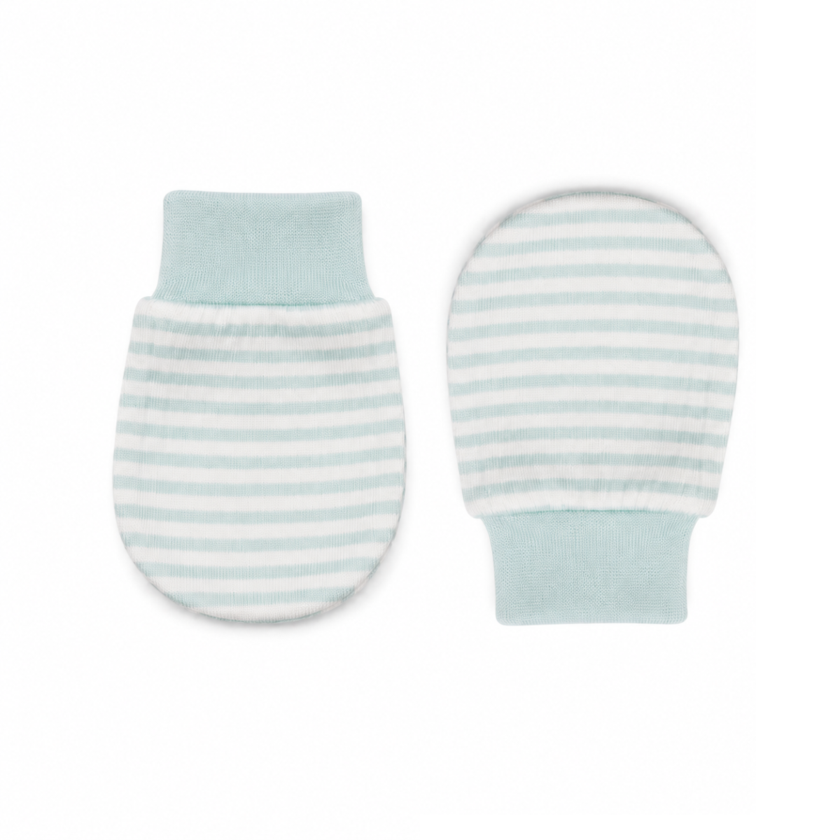 Baby Unisex White And Mint Green Cotton Animal Printed And Striped Mittens Pack Of 2 Pairs