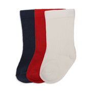 Baby Unisex Navy Blue Red And White Cotton Socks