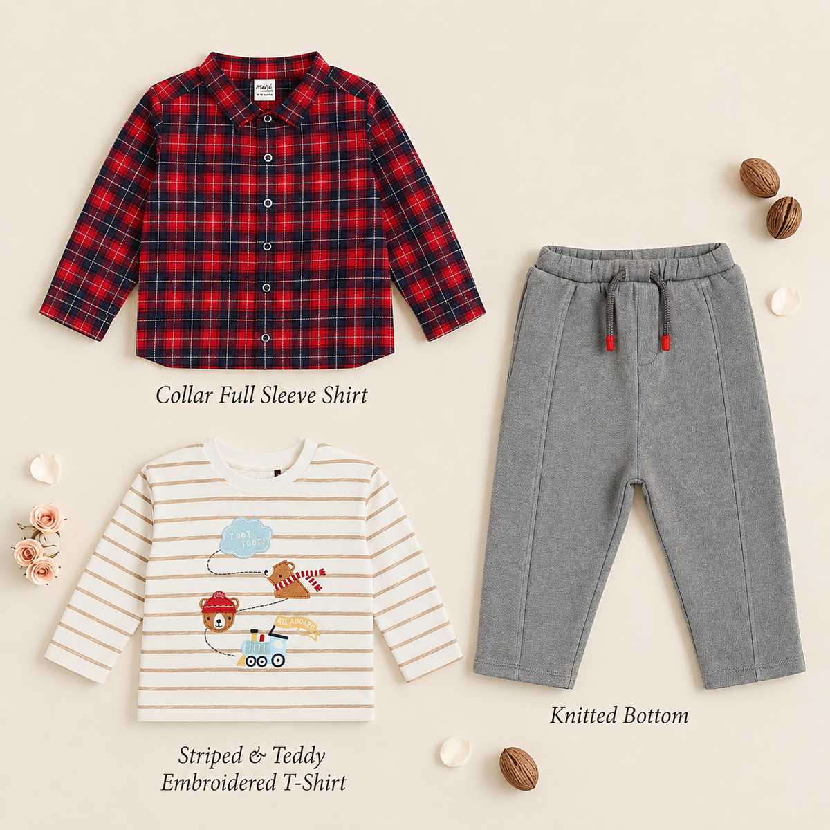 Baby Boys Shirt, T-Shirt & Pant Everyday Outfit Bundle - Red, White & Grey