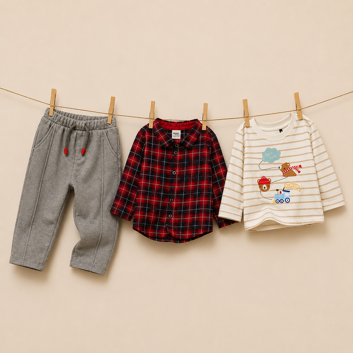 Baby Boys Shirt, T-Shirt & Pant Everyday Outfit Bundle - Red, White & Grey