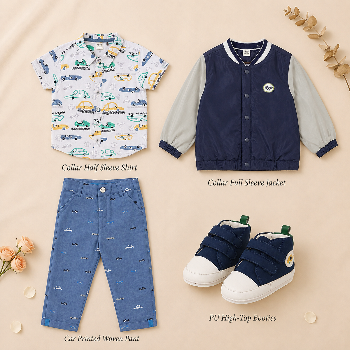 Baby Boys Jacket, Shirt, Pant & Shoes Smart Casual Outfit Bundle - Navy Blue, White & Grey