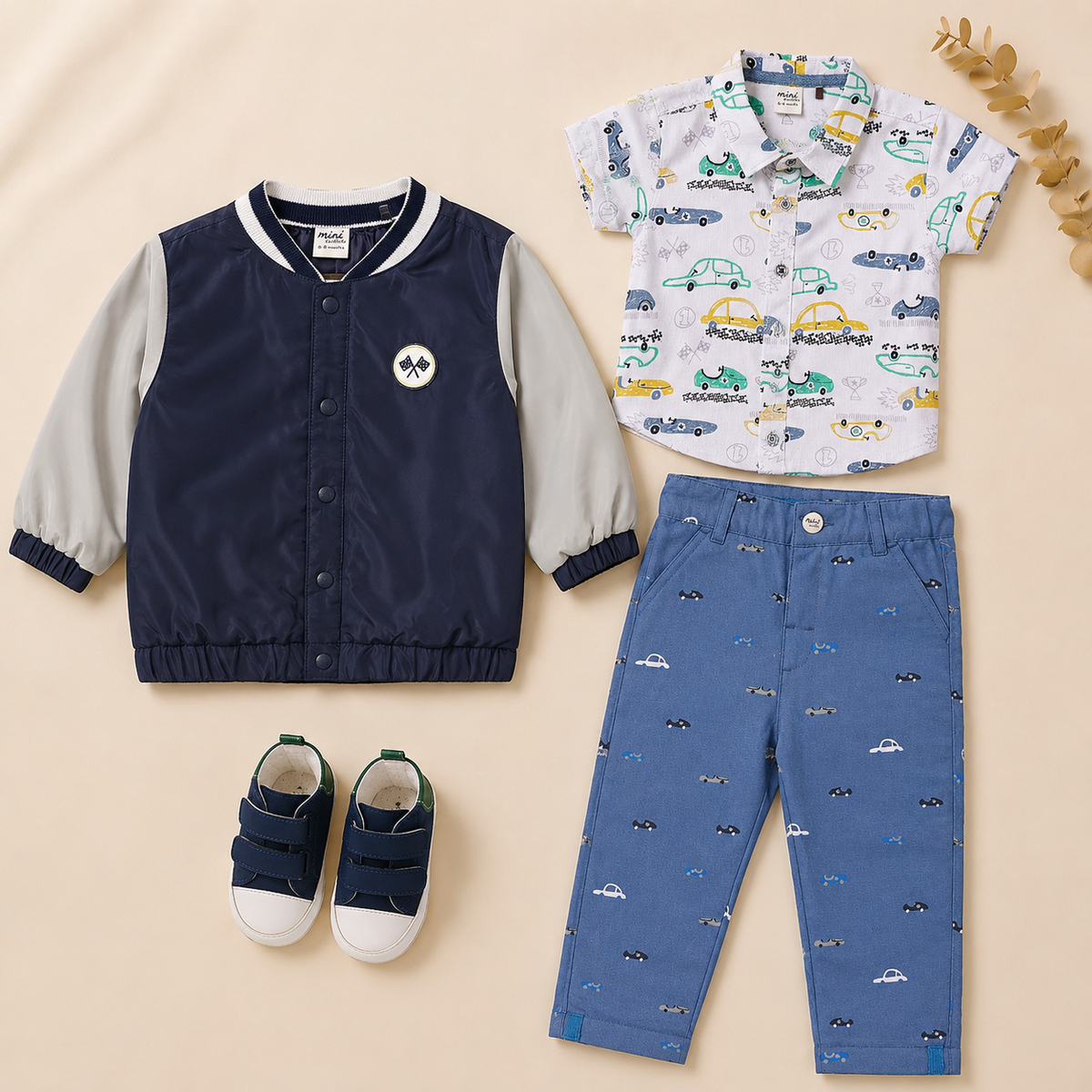 Baby Boys Jacket, Shirt, Pant & Shoes Smart Casual Outfit Bundle - Navy Blue, White & Grey
