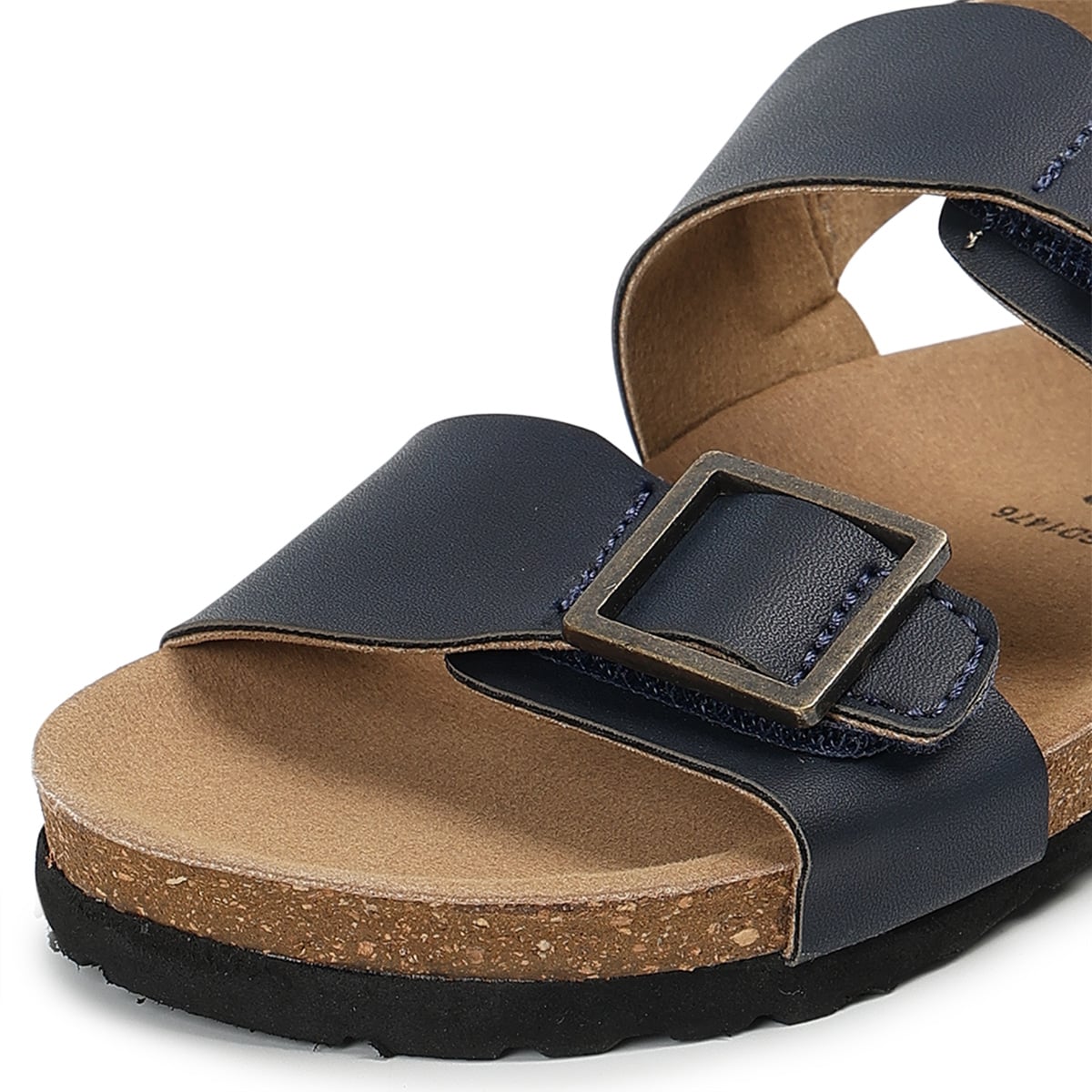 Baby Boys Navy Blue PU Solid Sandals with Adjustable Straps Regular Fit Casual Wear