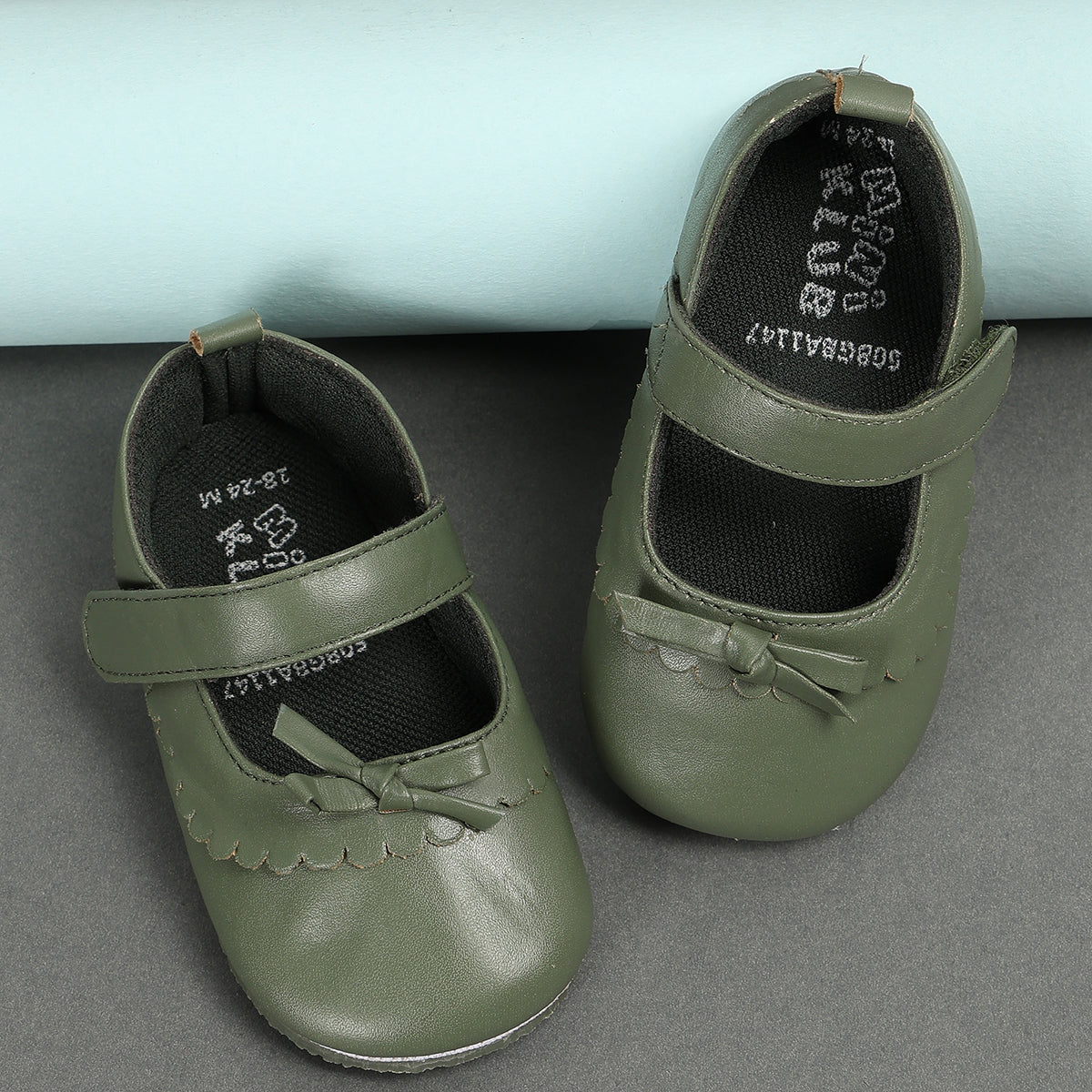 Baby Girls Soft Sole Mary Jane Shoes with Bow Detail, Green