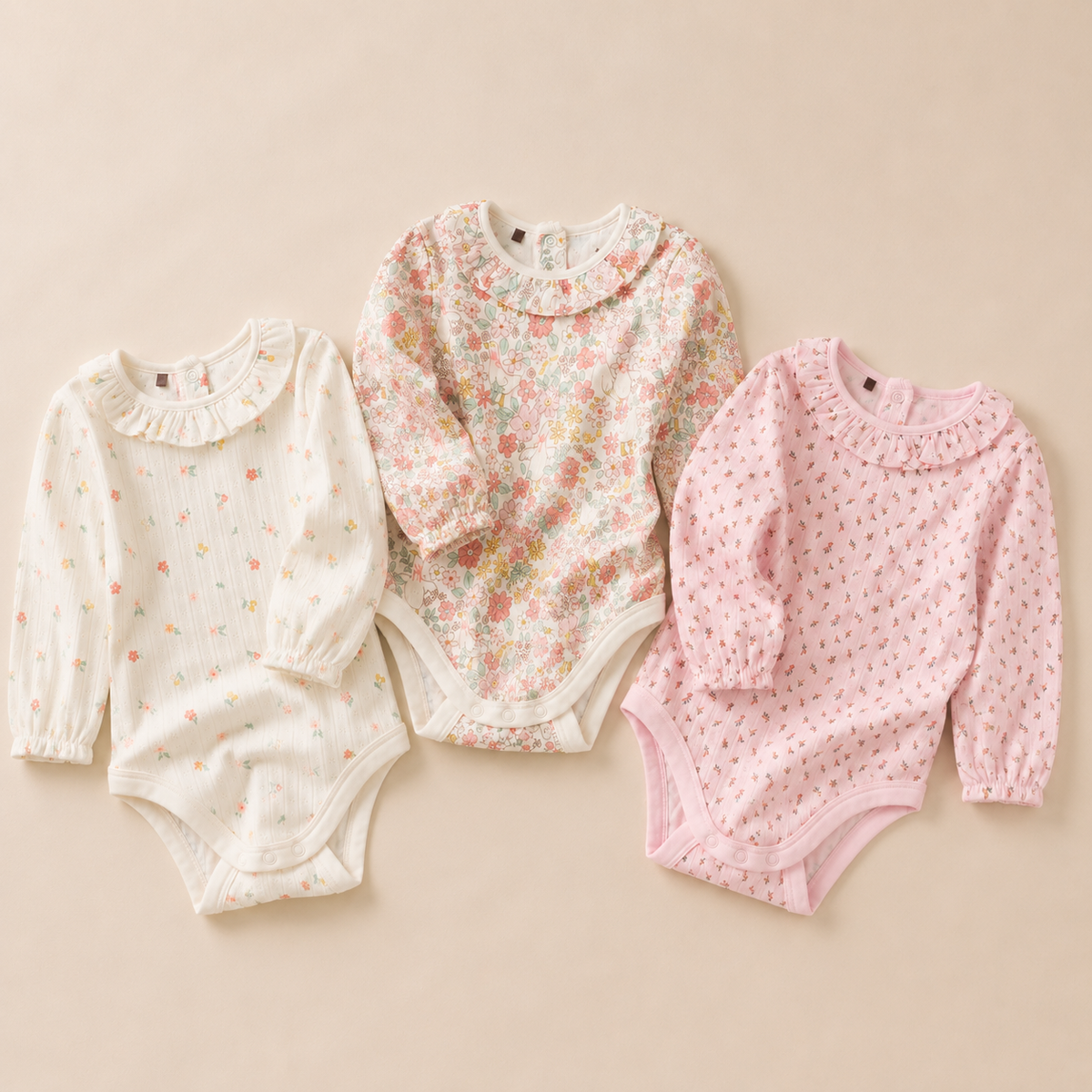 Baby Girls 3 Bodysuits & 3 Pants Everyday Outfit Bundle - Pink, Cream & Coral