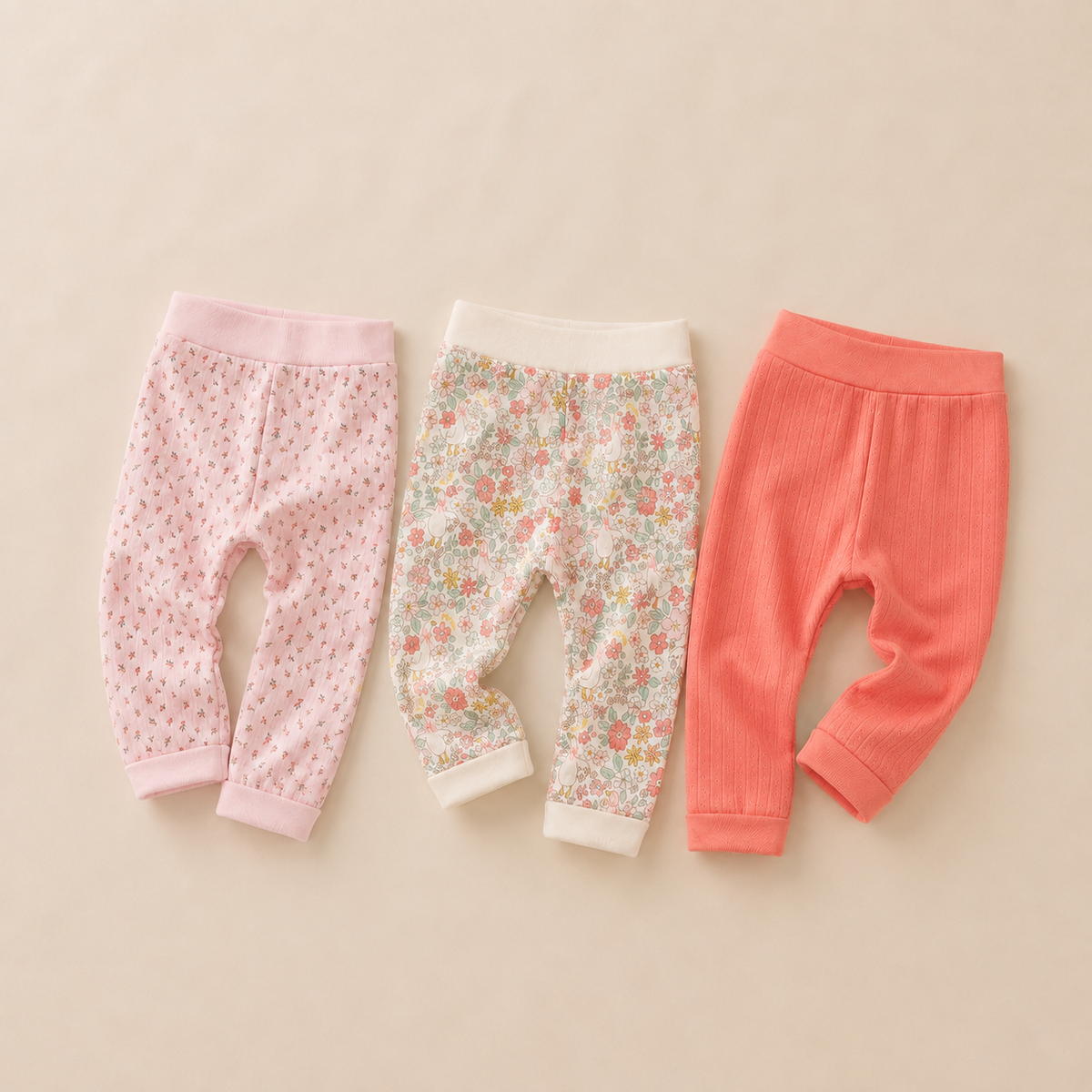 Baby Girls 3 Bodysuits & 3 Pants Everyday Outfit Bundle - Pink, Cream & Coral