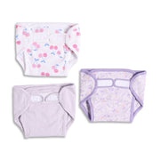 Baby Girls White and Lavender Printed Hook-and-Loop Nappy Pack of 3 Regular Fit Daily Wear Innerwear