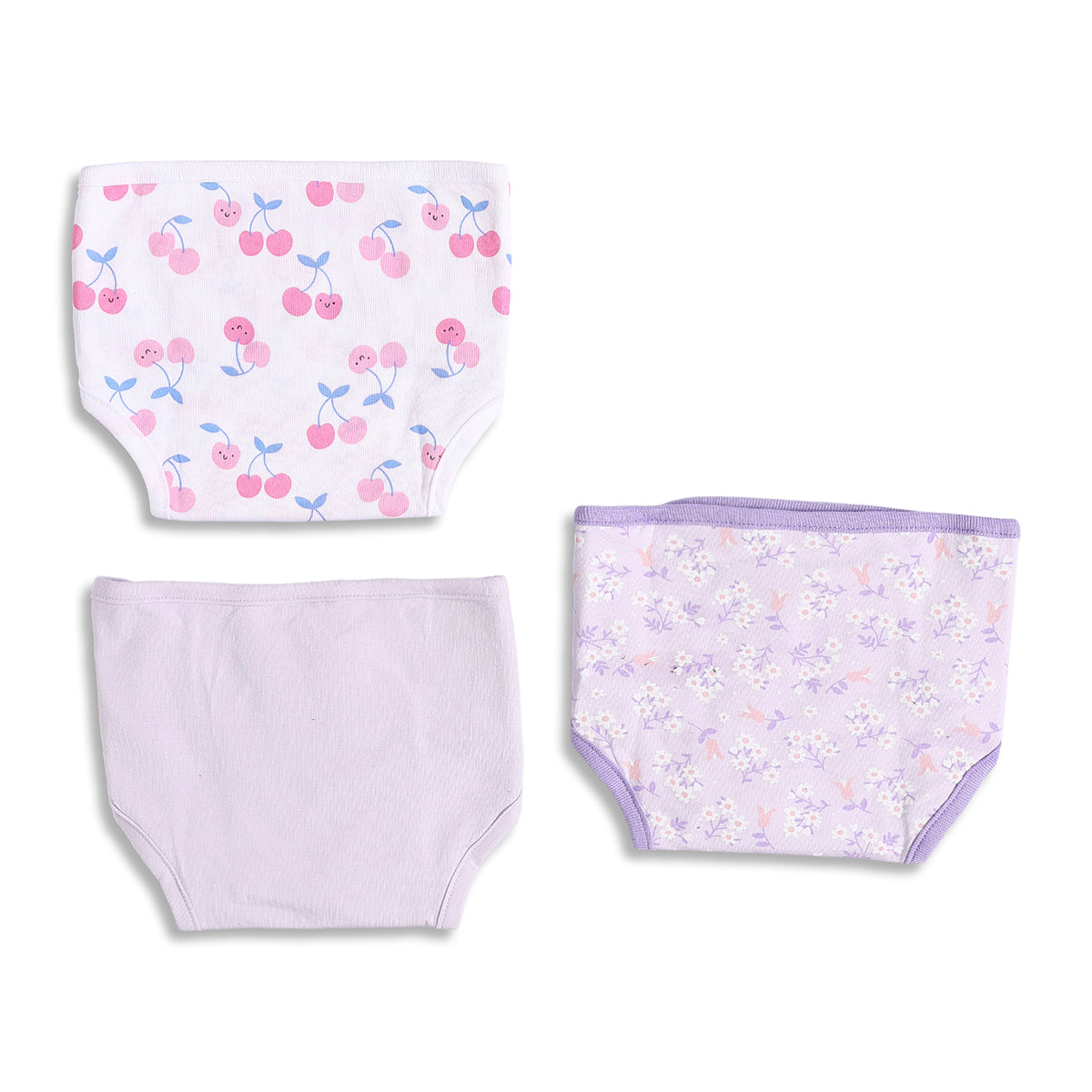 Baby Girls White and Lavender Printed Hook-and-Loop Nappy Pack of 3 Regular Fit Daily Wear Innerwear