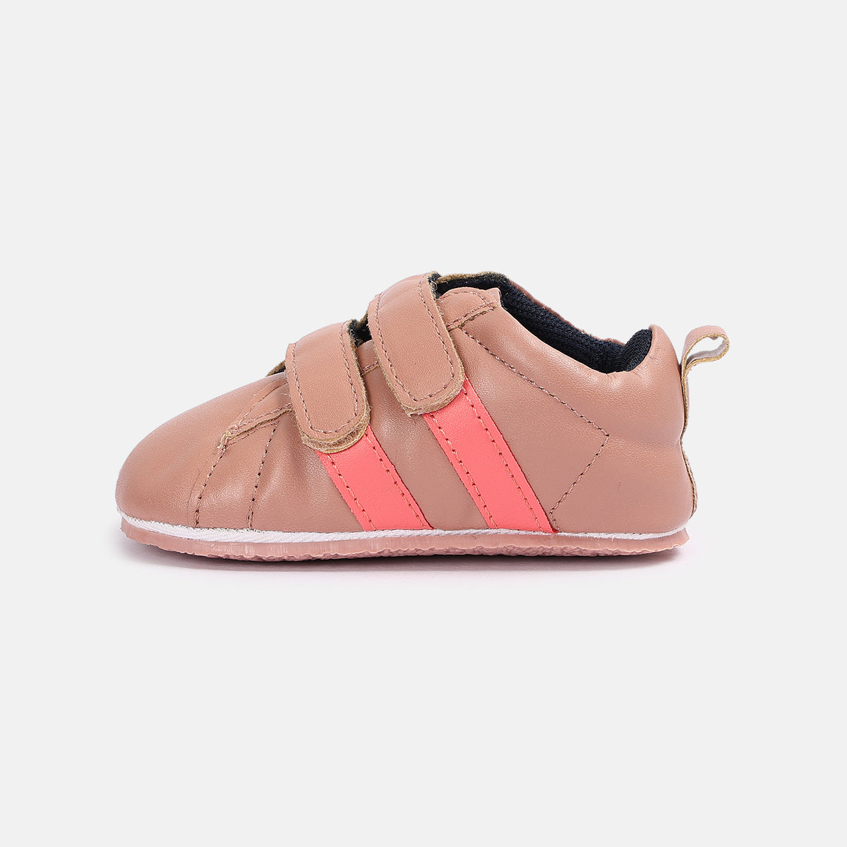 Baby Girls Stripe Detail Soft Sole Shoes, Peach