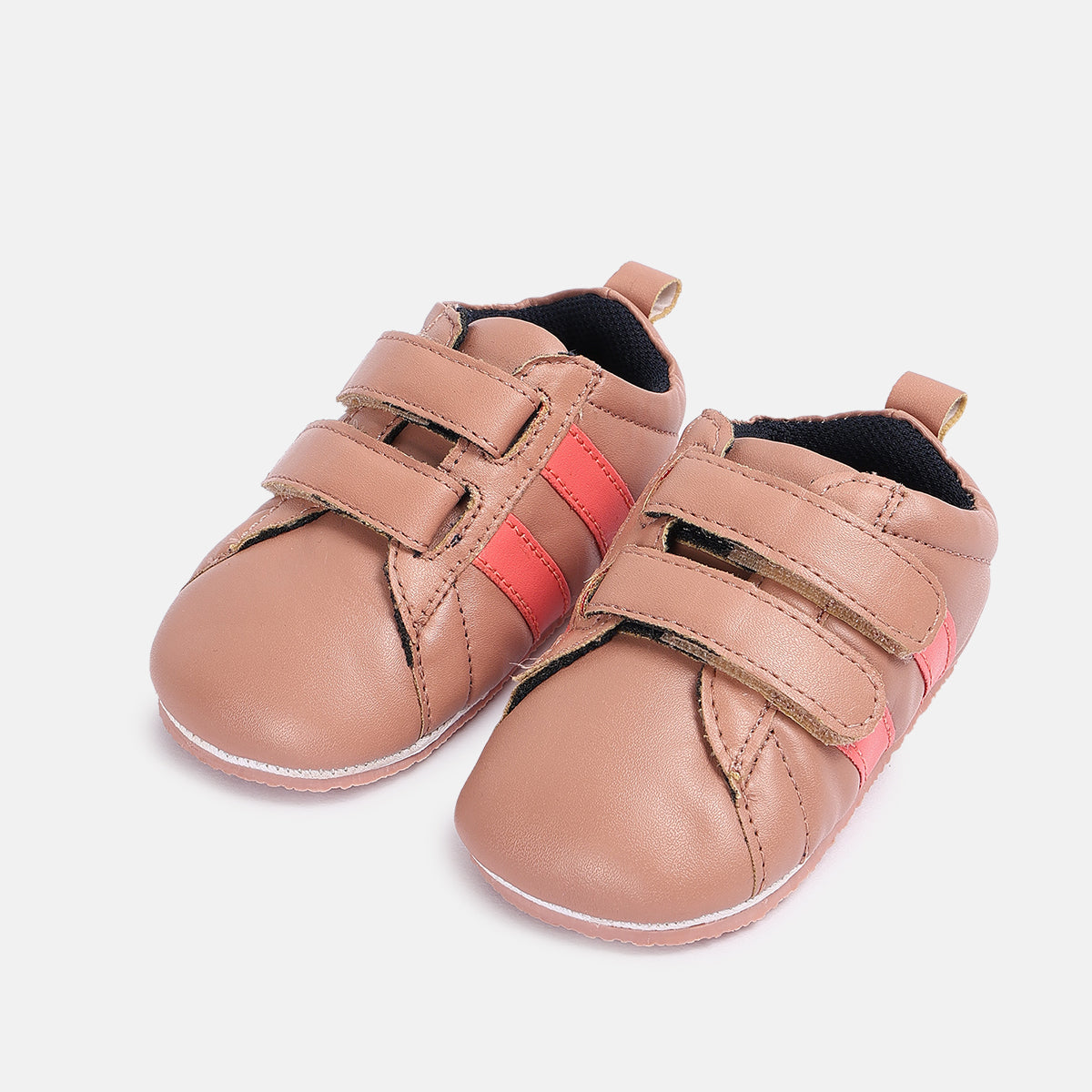 Baby Girls Stripe Detail Soft Sole Shoes, Peach