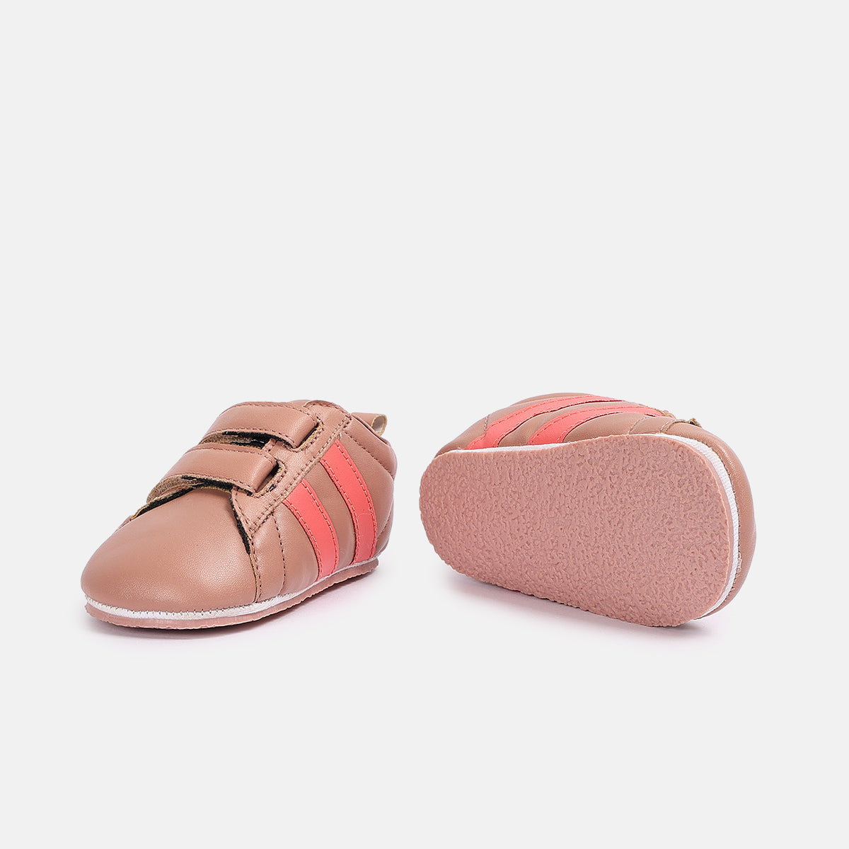 Baby Girls Stripe Detail Soft Sole Shoes, Peach