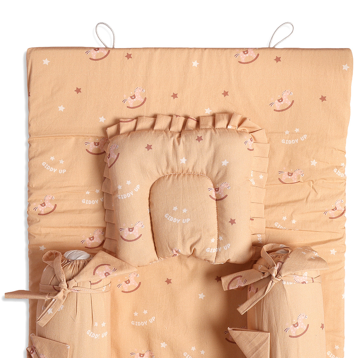 Baby Bedding Set With Pillow, Bolsters And Mattress, Peach
