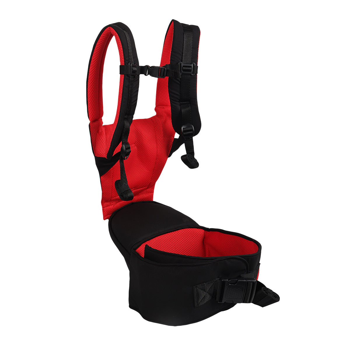 Baby Hip Seat Carrier with Safety Straps, Black and Red
